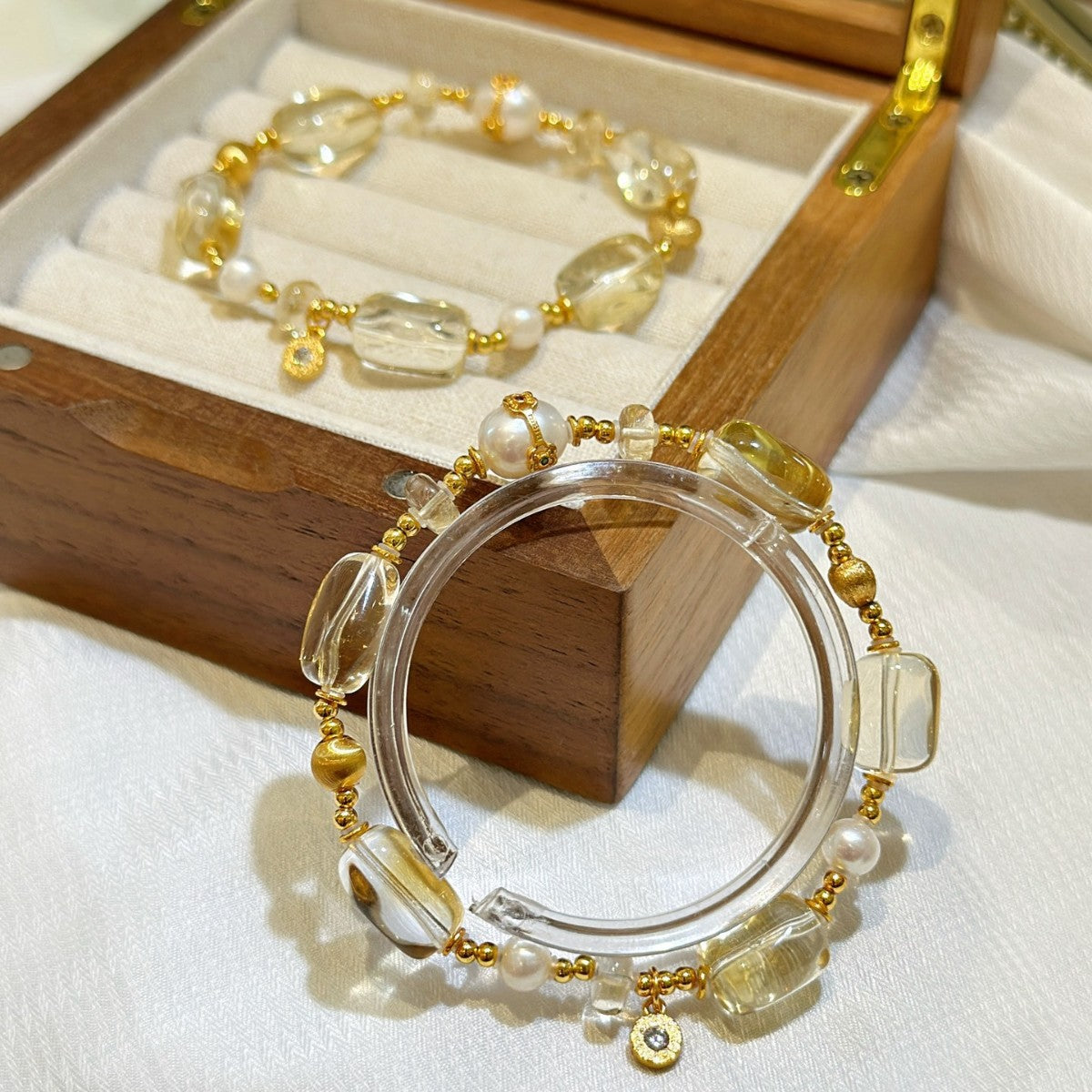 Citrine & Pearl Crystal Bracelet with Pearl Accents