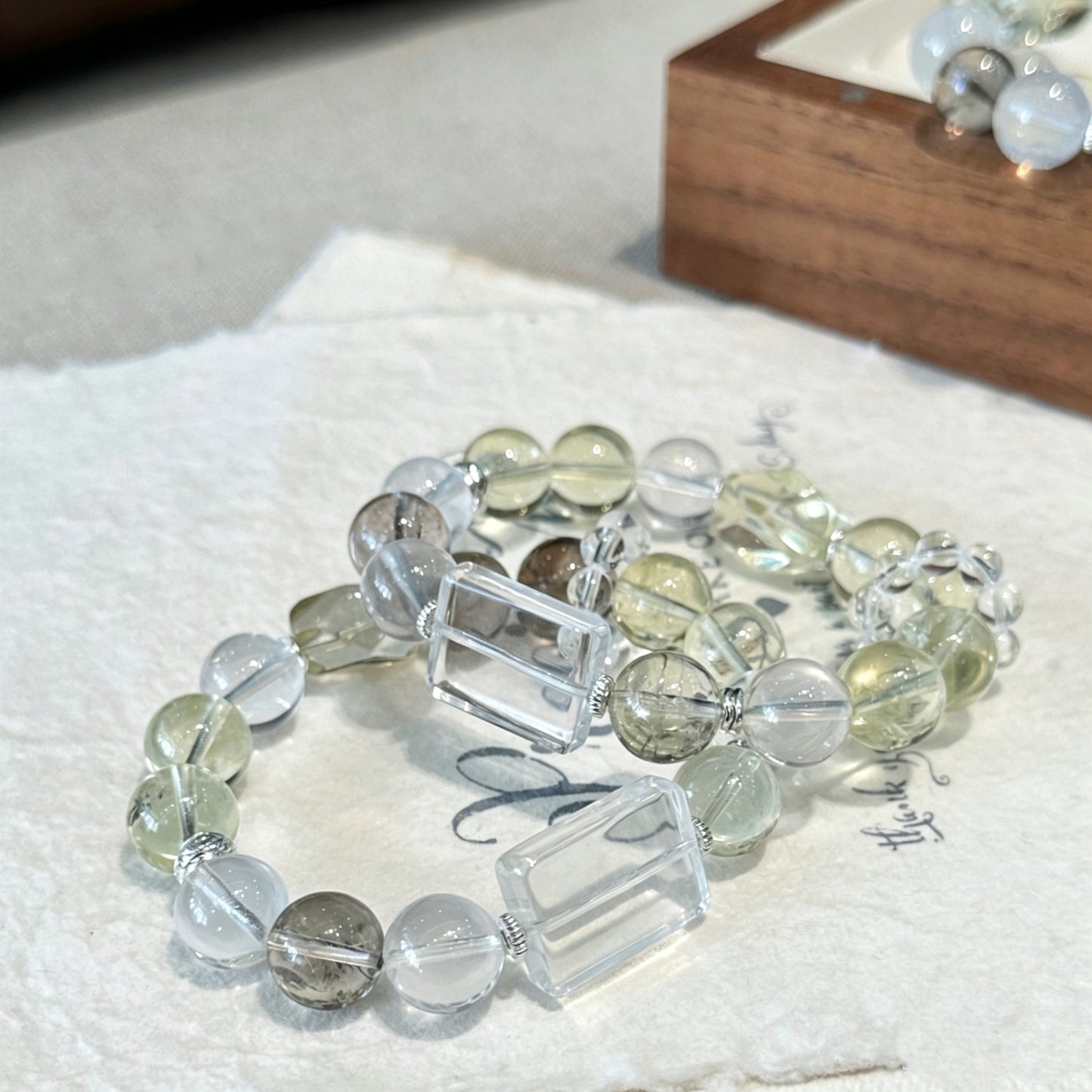 White Phantom Quartz & Clear Quartz Crystal Bracelet · S062