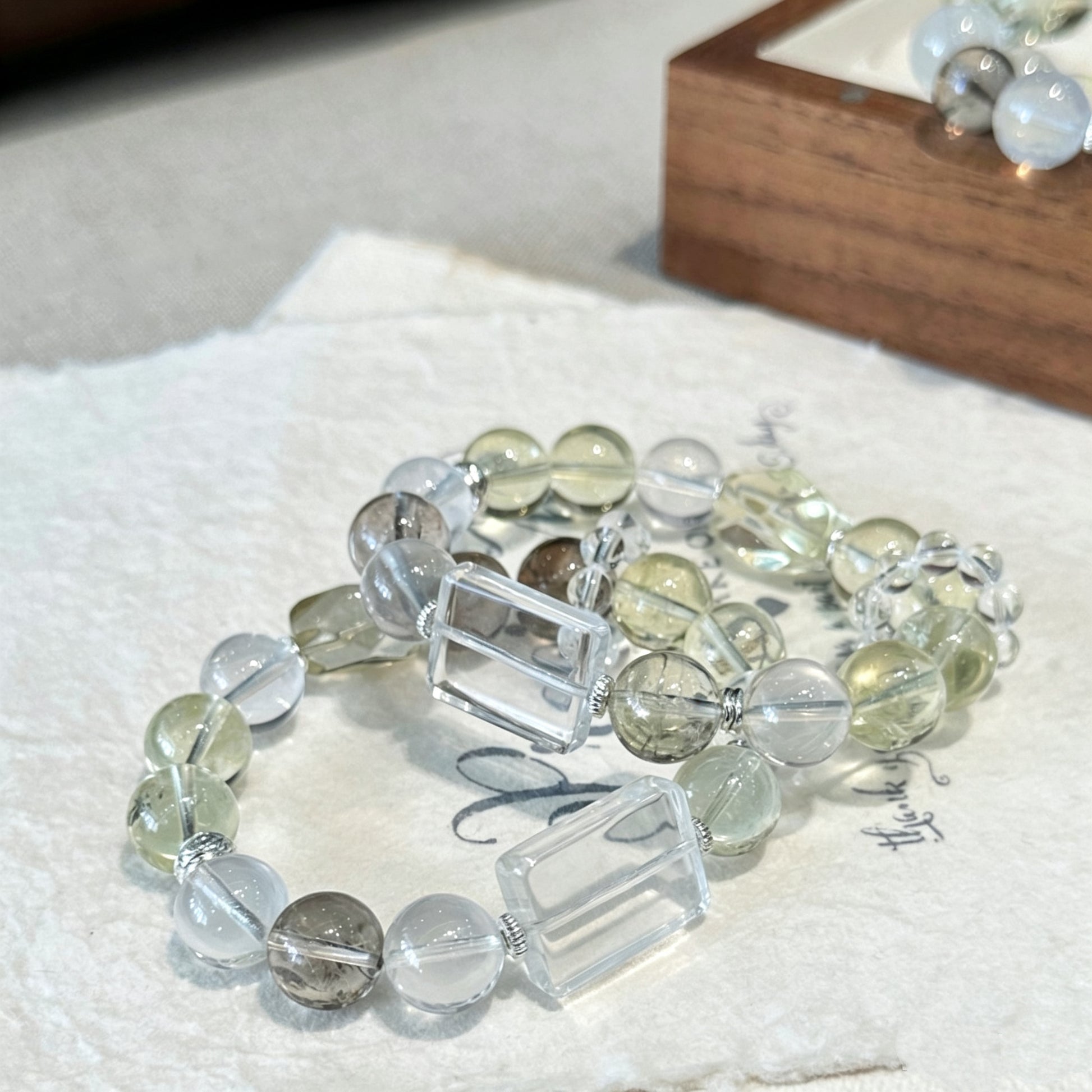 White Phantom Quartz & Clear Quartz Crystal Bracelet · S062