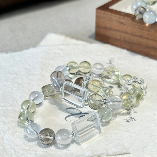 White Phantom Quartz & Clear Quartz Crystal Bracelet · S062