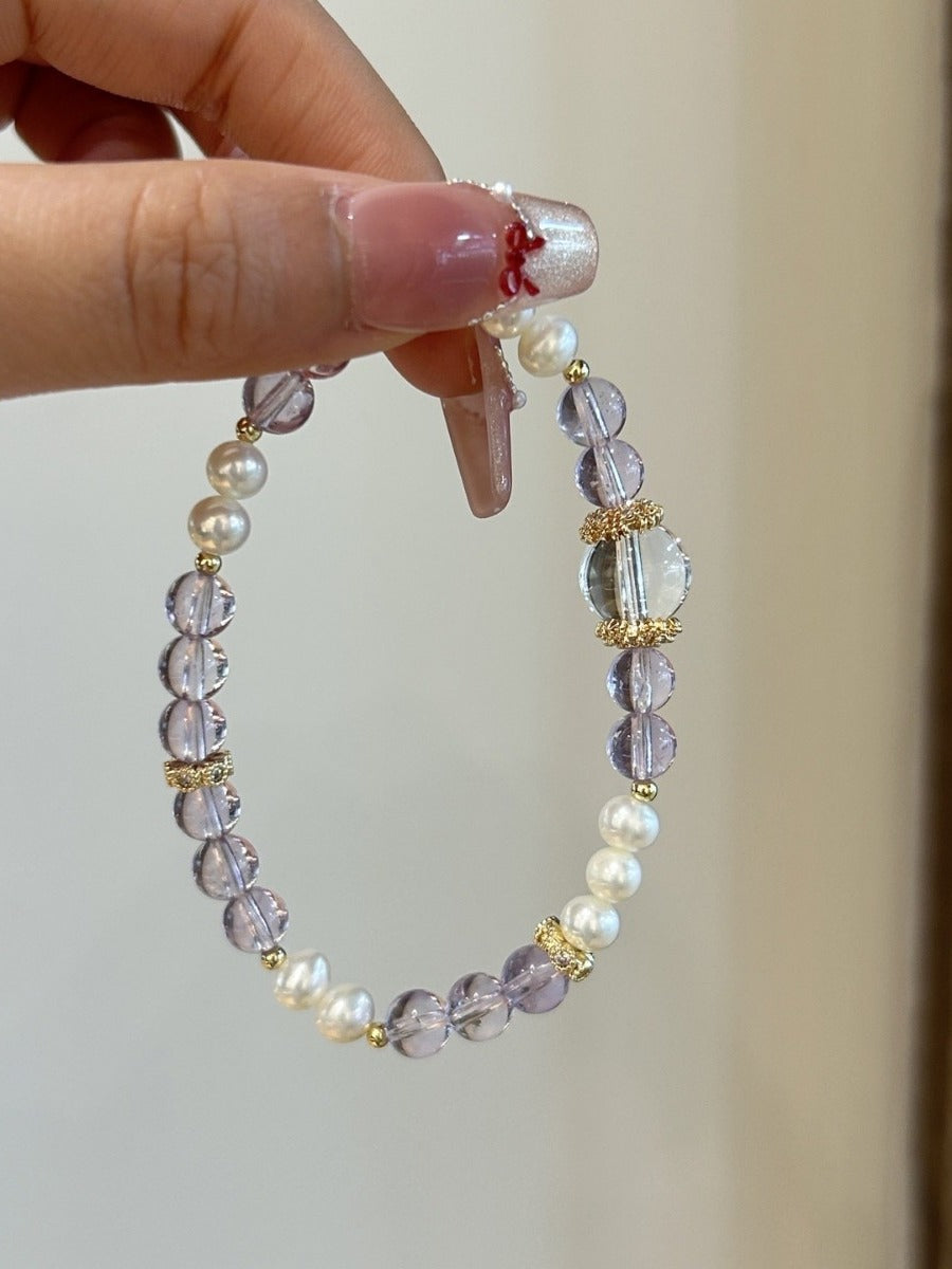 Amethyst & Pearl Crystal Bracelet with Pearl Accents