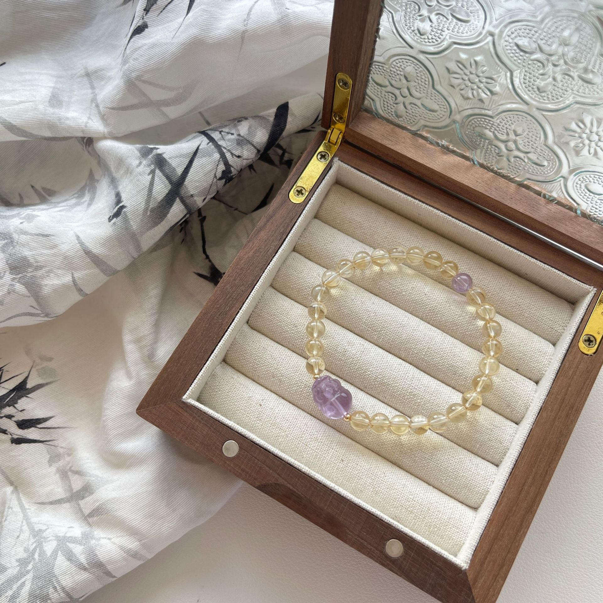 Citrine Crystal Bracelet with Couple & Pixiu · S045