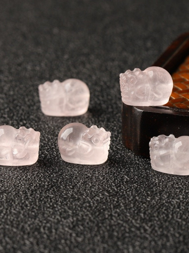 Rose Quartz Single Crystal Bead with Customizable & Pixiu