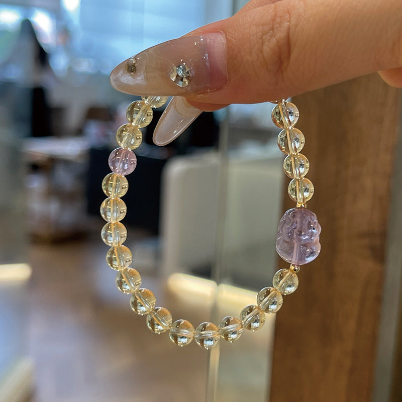 Citrine Crystal Bracelet with Couple & Pixiu