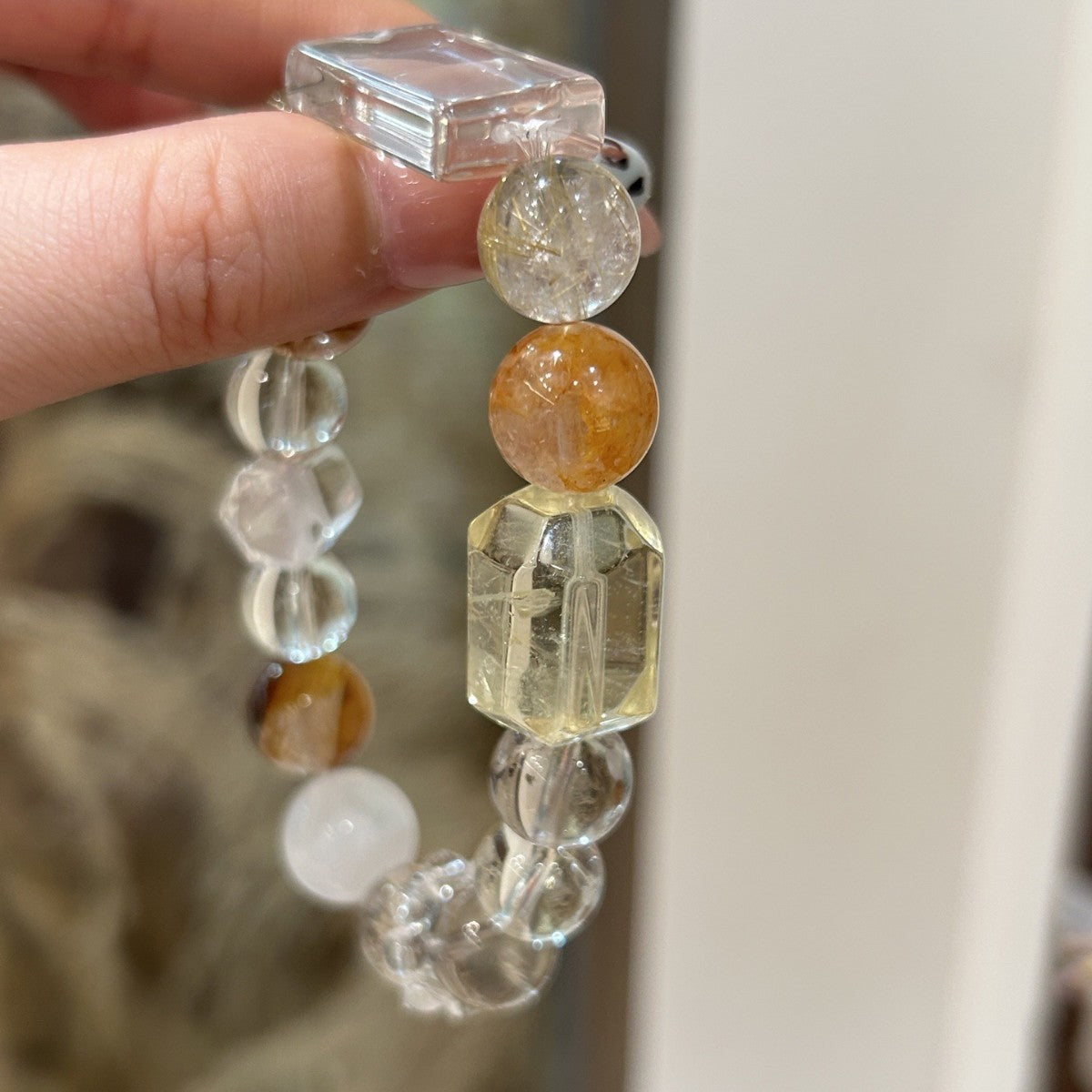 Golden Rutilated Quartz & Clear Quartz Crystal Bracelet