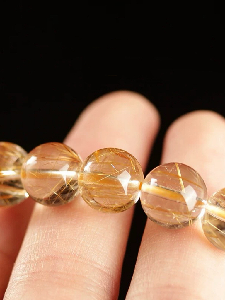 Golden Rutilated Quartz Single Crystal Bead