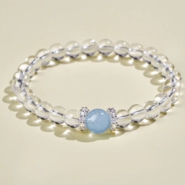 Aquamarine & Clear Quartz Single Crystal Bead · S001