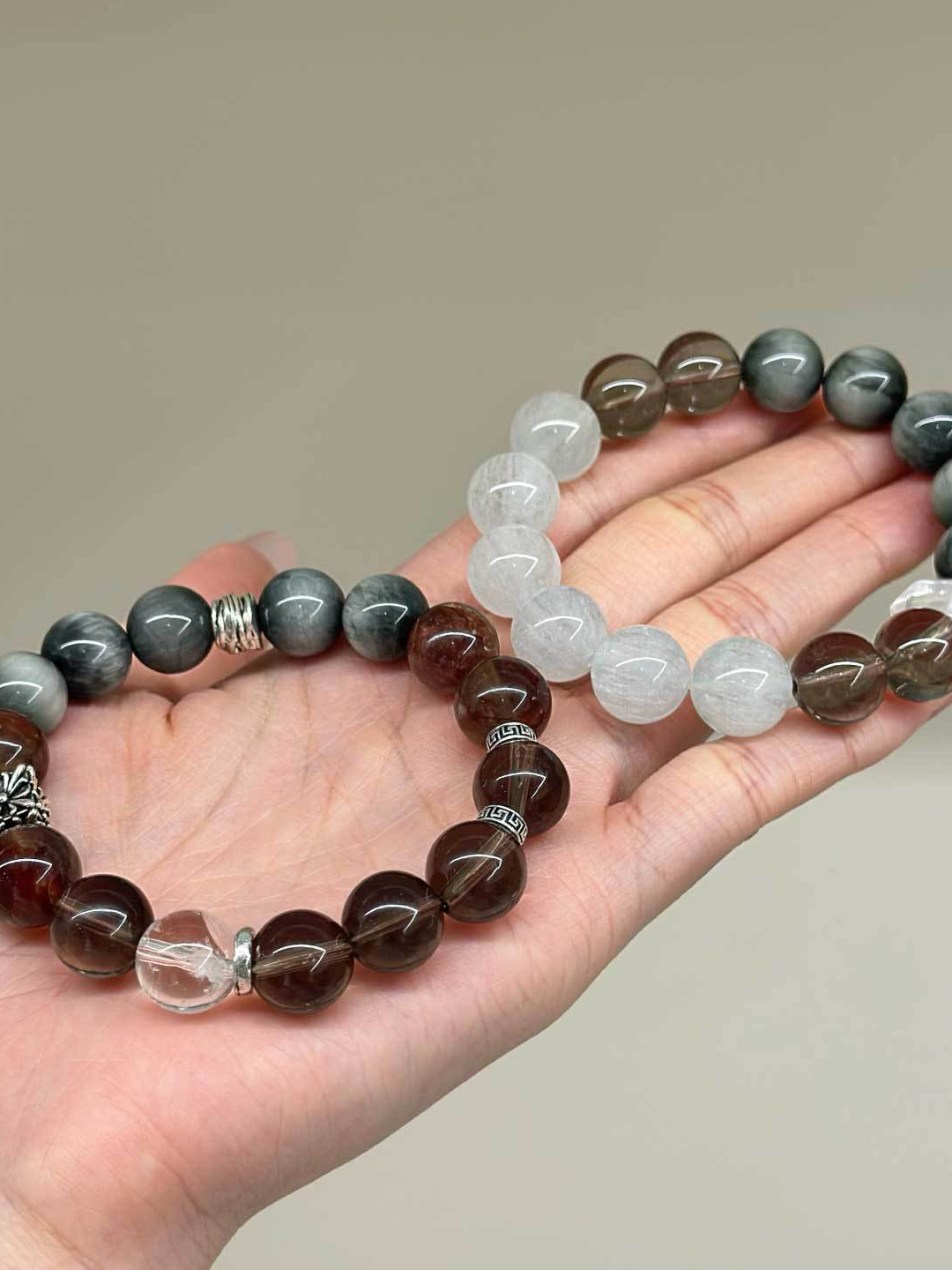Clear Quartz & Hawk's Eye Couple Bracelet
