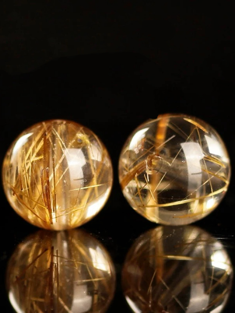 Golden Rutilated Quartz Single Crystal Bead
