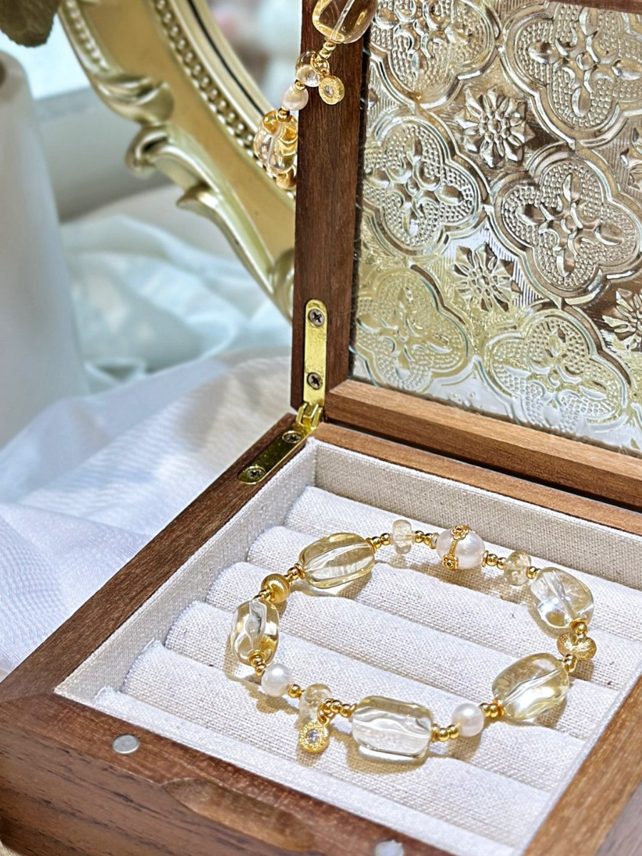 Citrine & Pearl Crystal Bracelet with Pearl Accents
