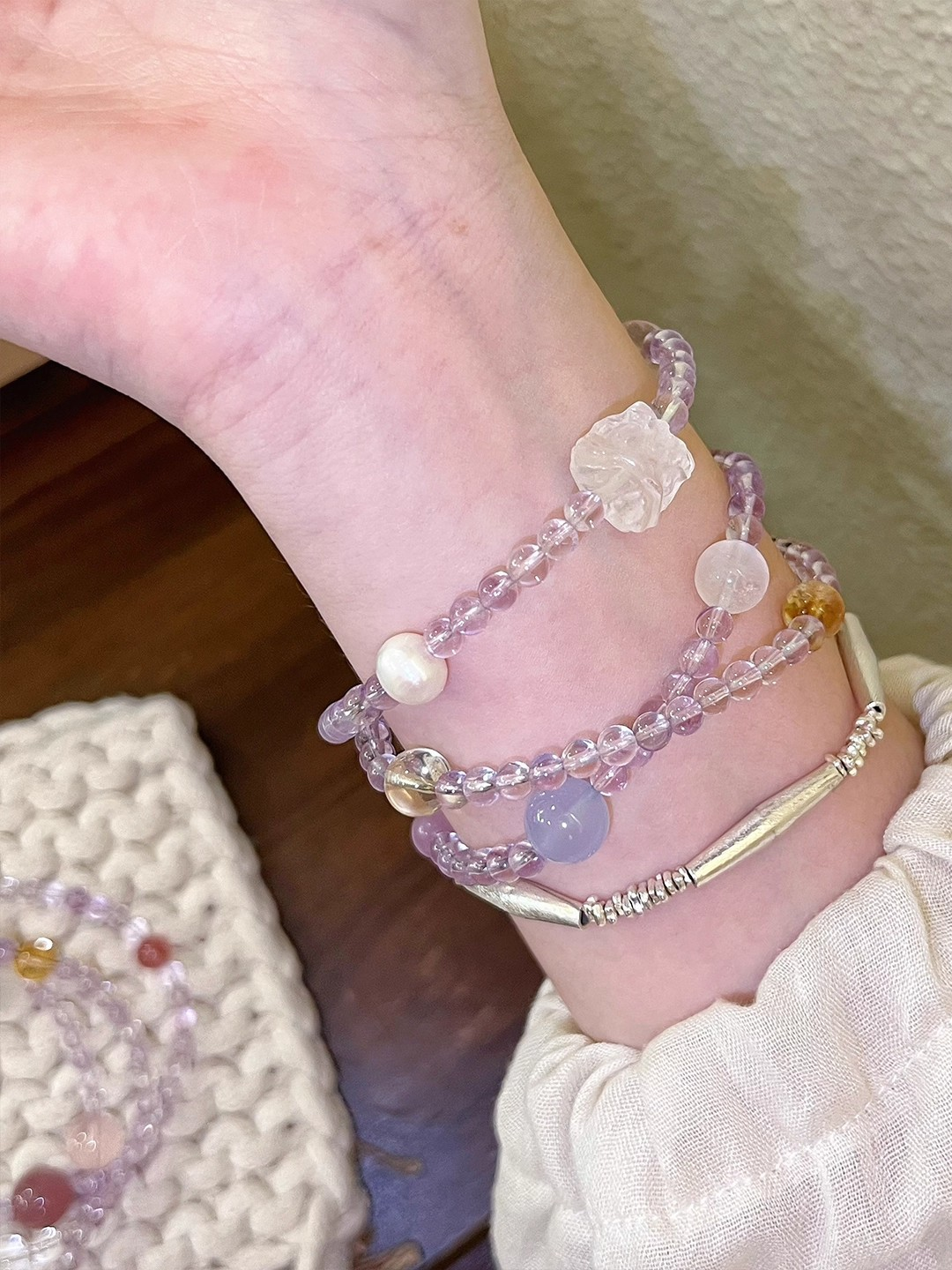 Amethyst Crystal Bracelet with Couple & Customizable