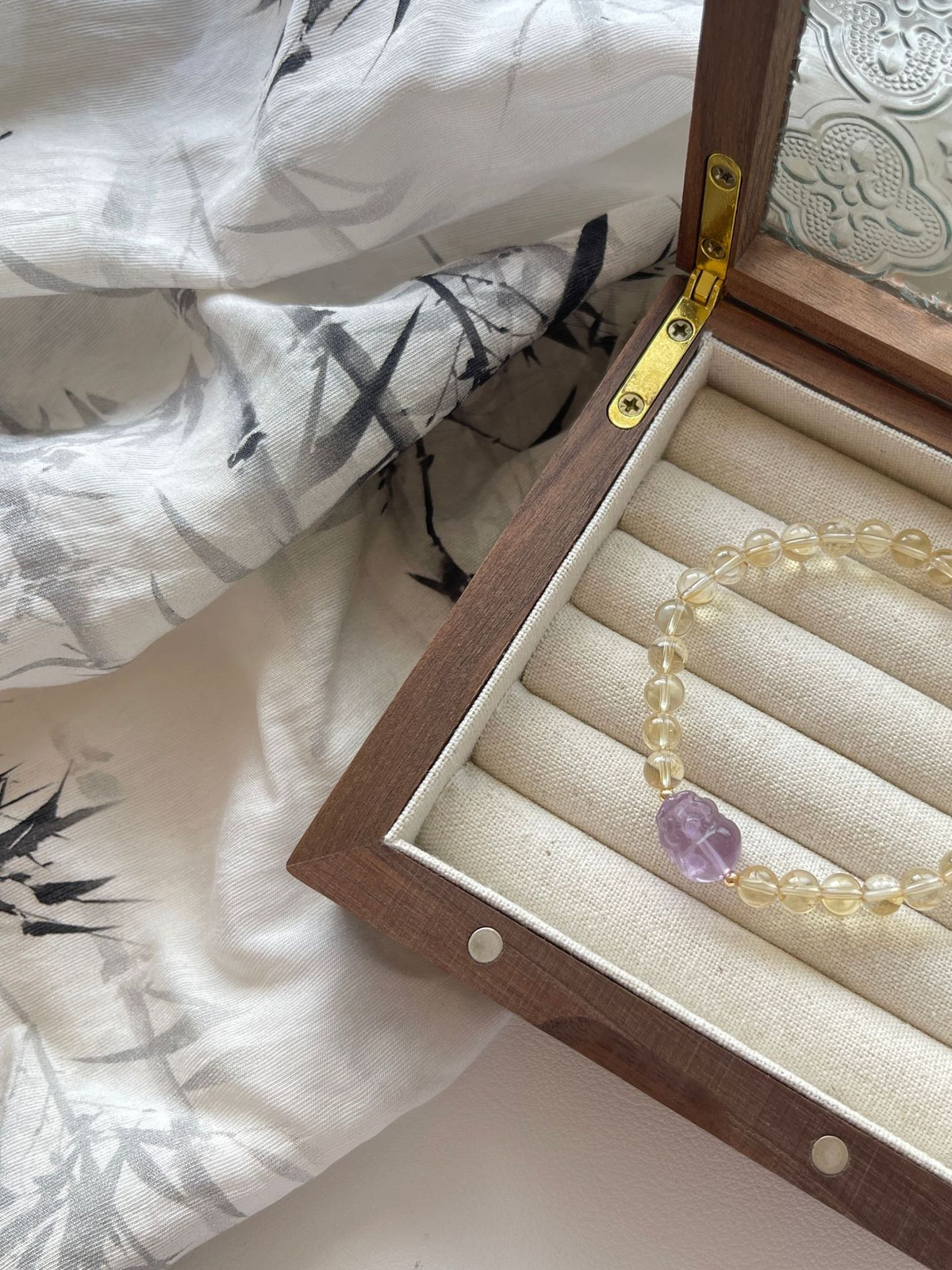 Citrine Crystal Bracelet with Couple & Pixiu