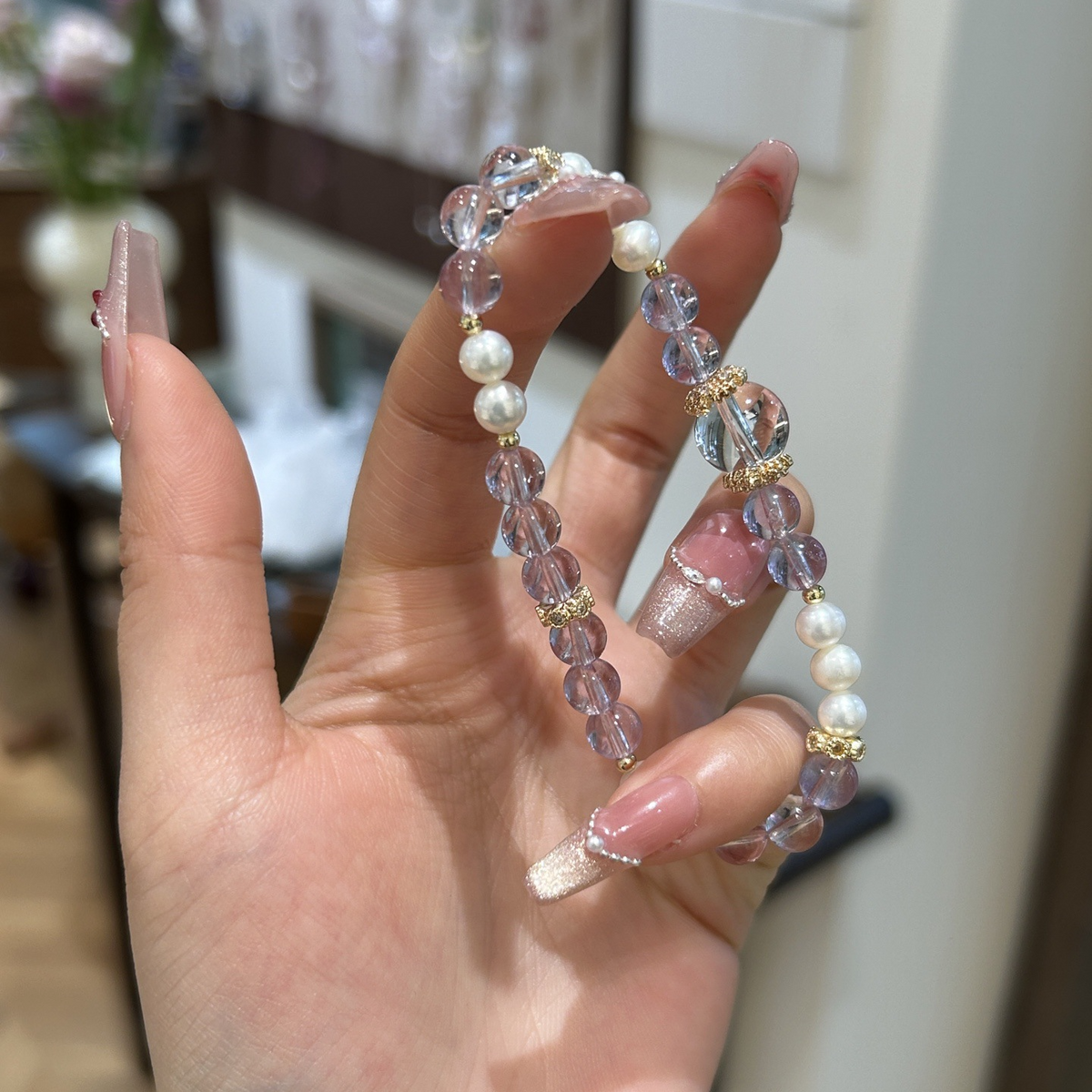 Amethyst & Pearl Crystal Bracelet with Pearl Accents