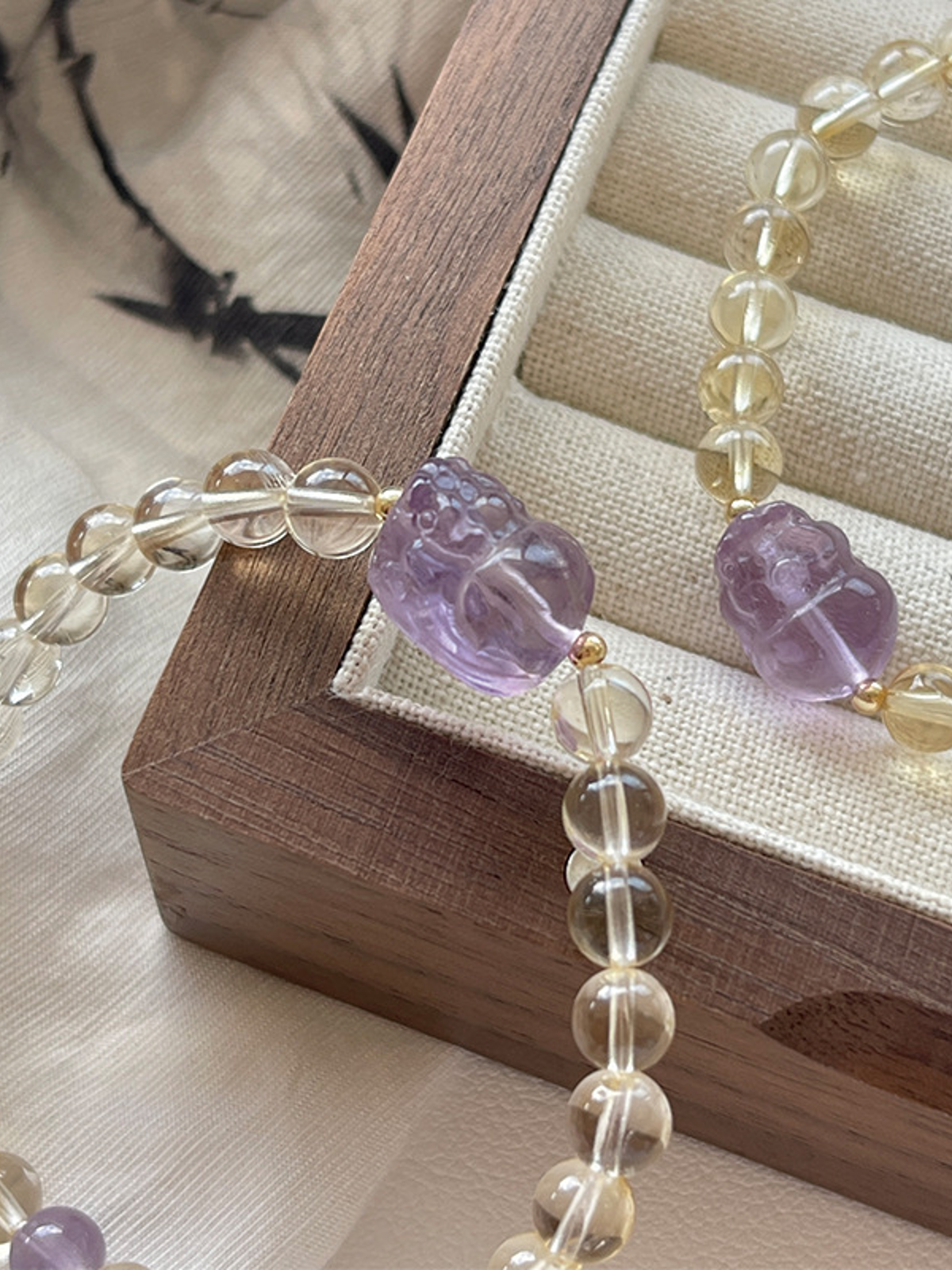Citrine Crystal Bracelet with Couple & Pixiu