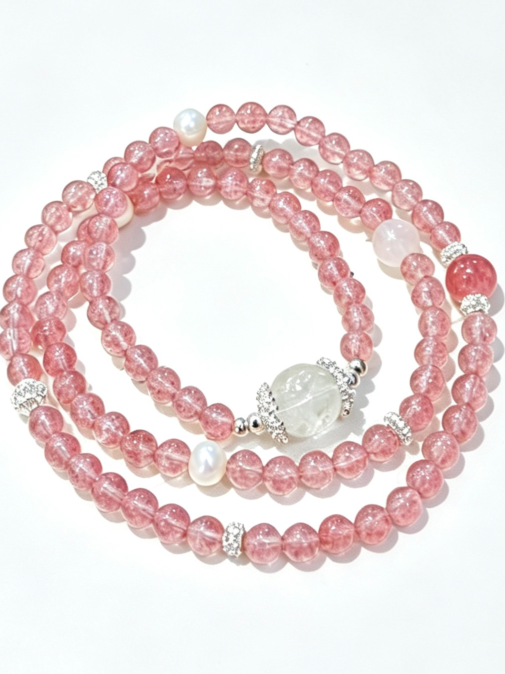 Natural Strawberry Quartz Bracelet with White Quartz and Pearl Accents - image 10