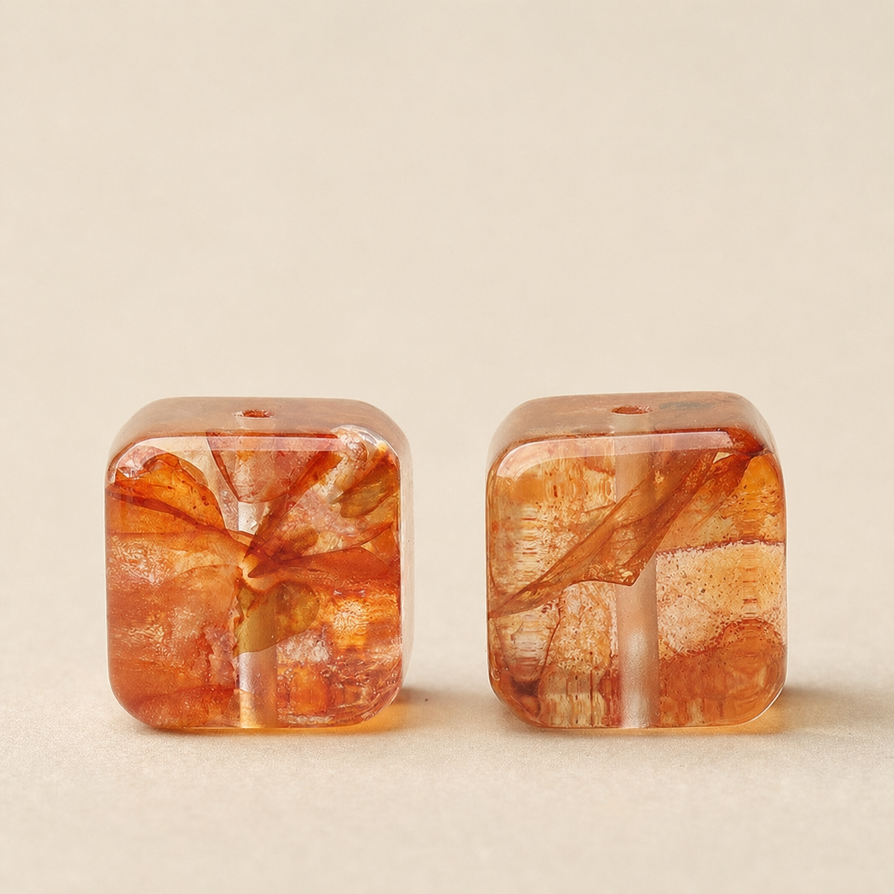 Natural red flower agate sugar cube bead without text