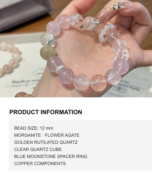 Rainbow Multi-Crystal Bracelet with Amethyst, Strawberry Quartz and Moonstone
